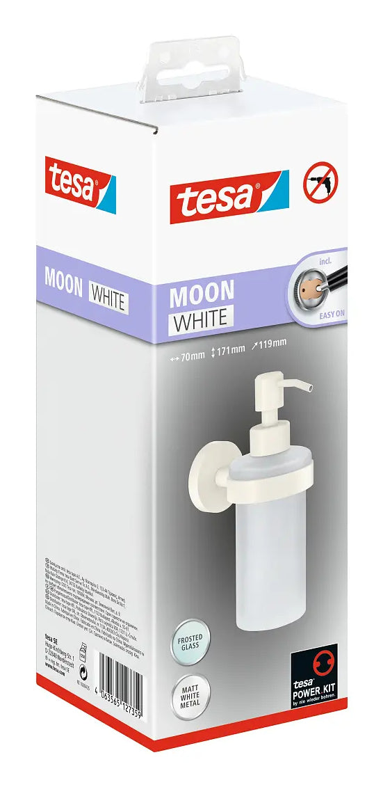Tesa Manueller Seifenspender – Wandmontage – 200 ml, Weiss, Glas/Metall