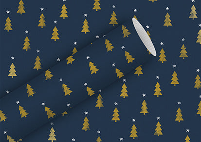 Braun + Company Geschenkpapier – Tiny Trees – Kraftpapier, 70 g/m2, recycelt – 700 × 2000 mm – Indigo
