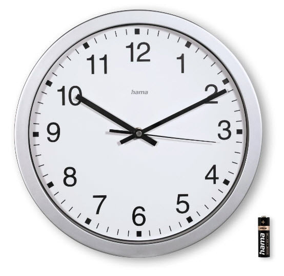 Hama Wanduhr – Analog, Ø 30 cm, silber, Kunststoff/Glas