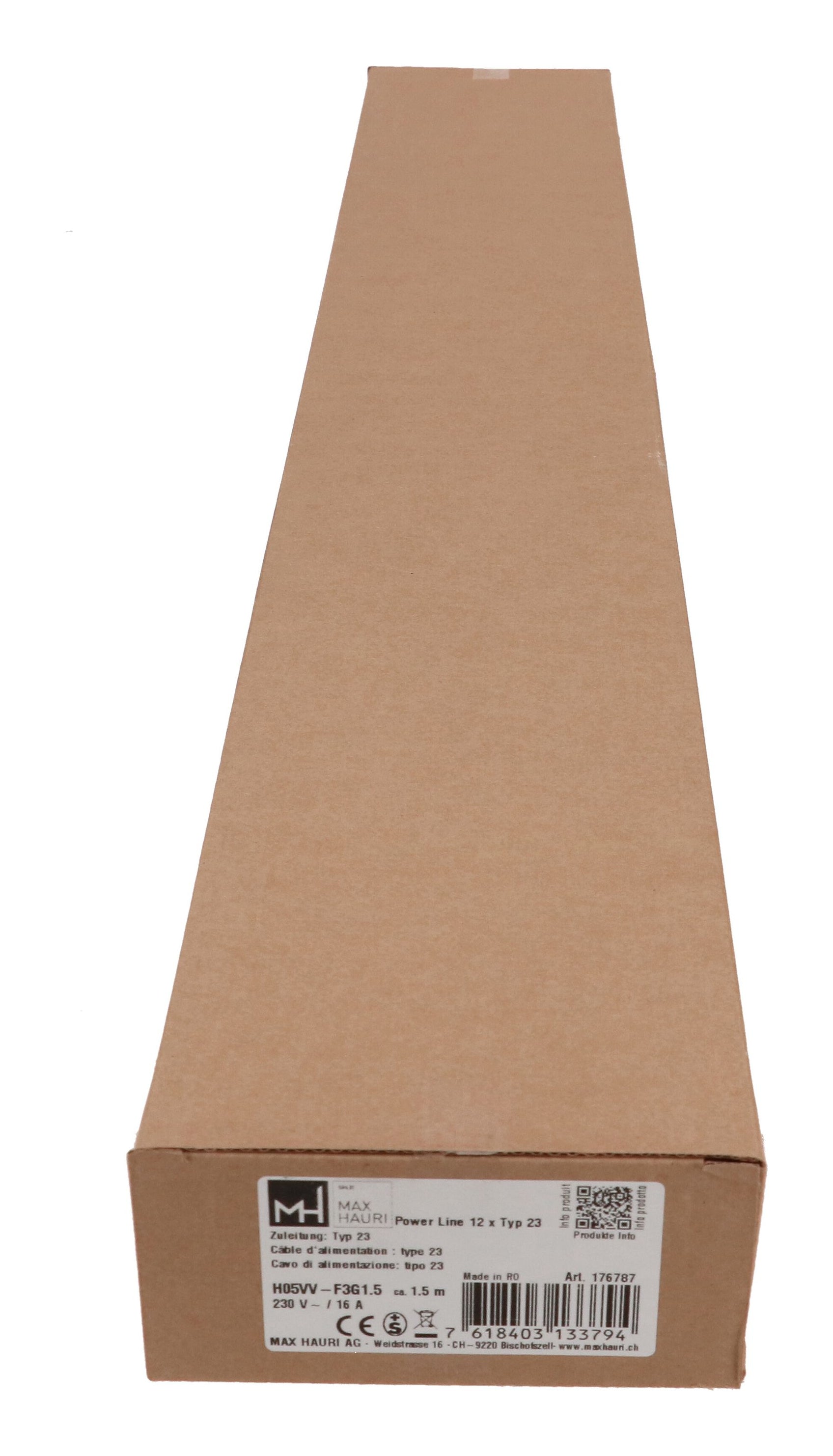 Max Hauri AG Max Hauri Power Line Steckdosenleiste – 12× T23, 1,5 m, ohne Schalter, 230 V/16 A, grau/schwarz