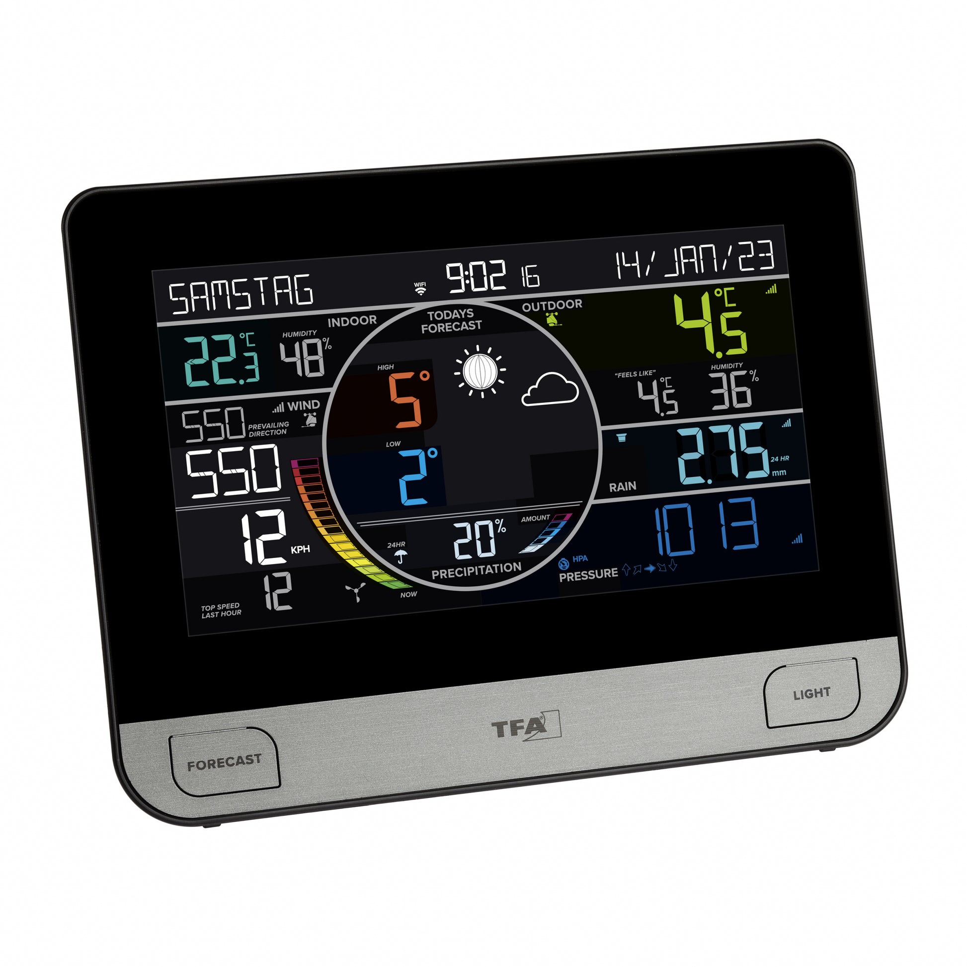TFA-Dostmann VIEW PRO Sensor-Gateway/Monitor – WLAN, −40–60 °C, 10–99 %, Innen/Aussen