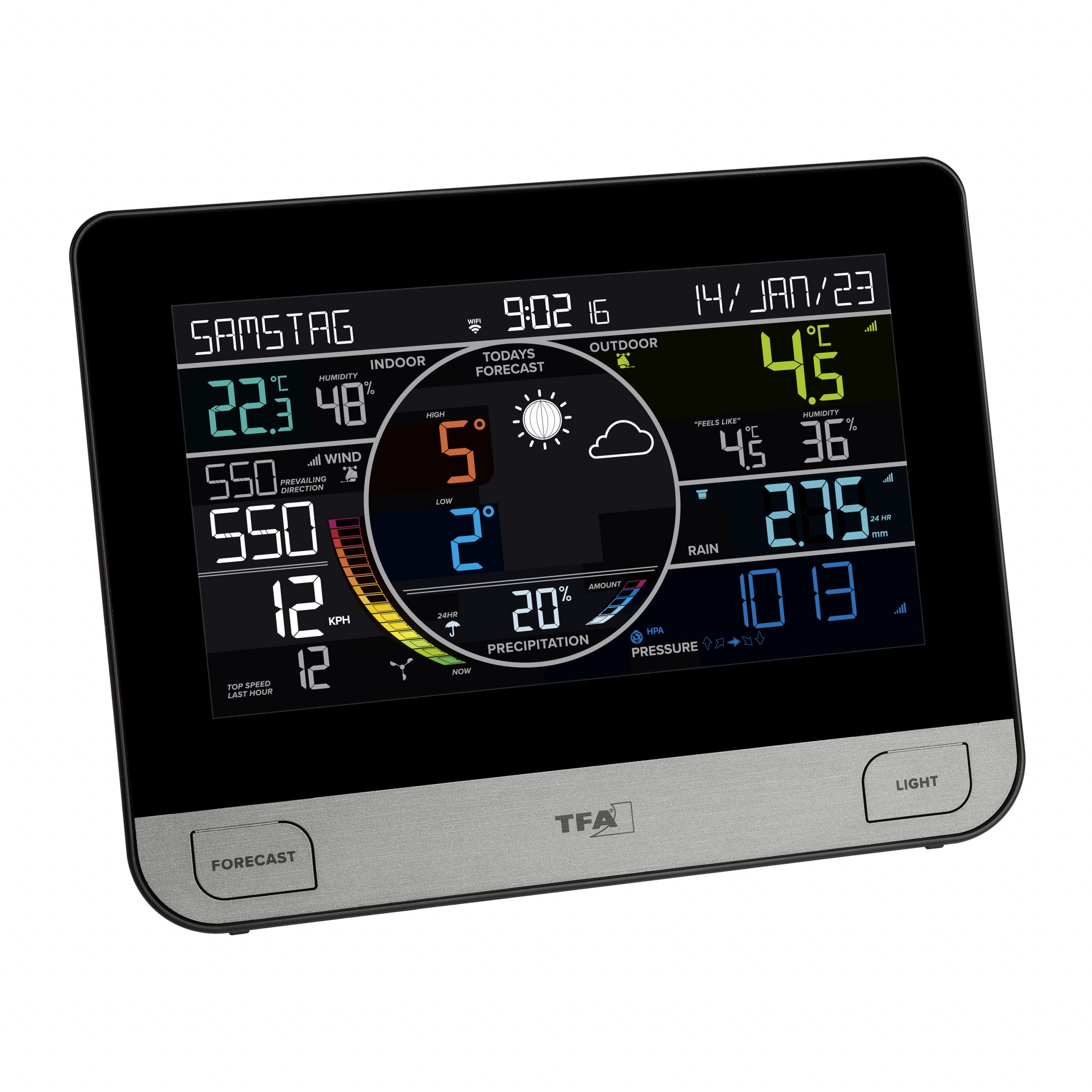 TFA-Dostmann VIEW PRO Sensor-Gateway/Monitor – WLAN, −40–60 °C, 10–99 %, Innen/Aussen
