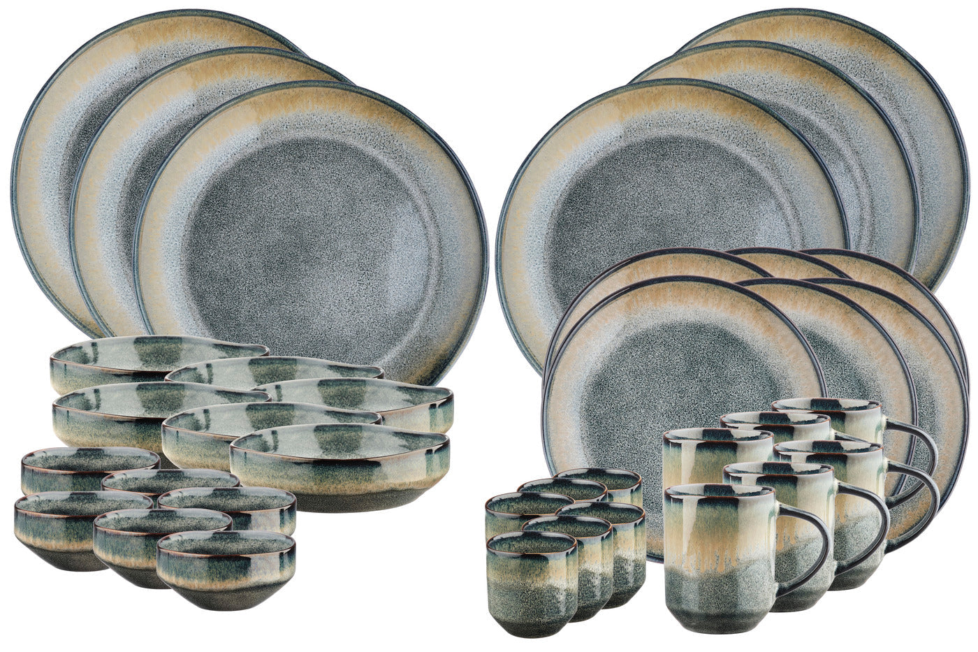 Björn GENESIS Speiseservice – Steingut, Khaki, spülmaschinengeeignet, mikrowellengeeignet, 36-teilig