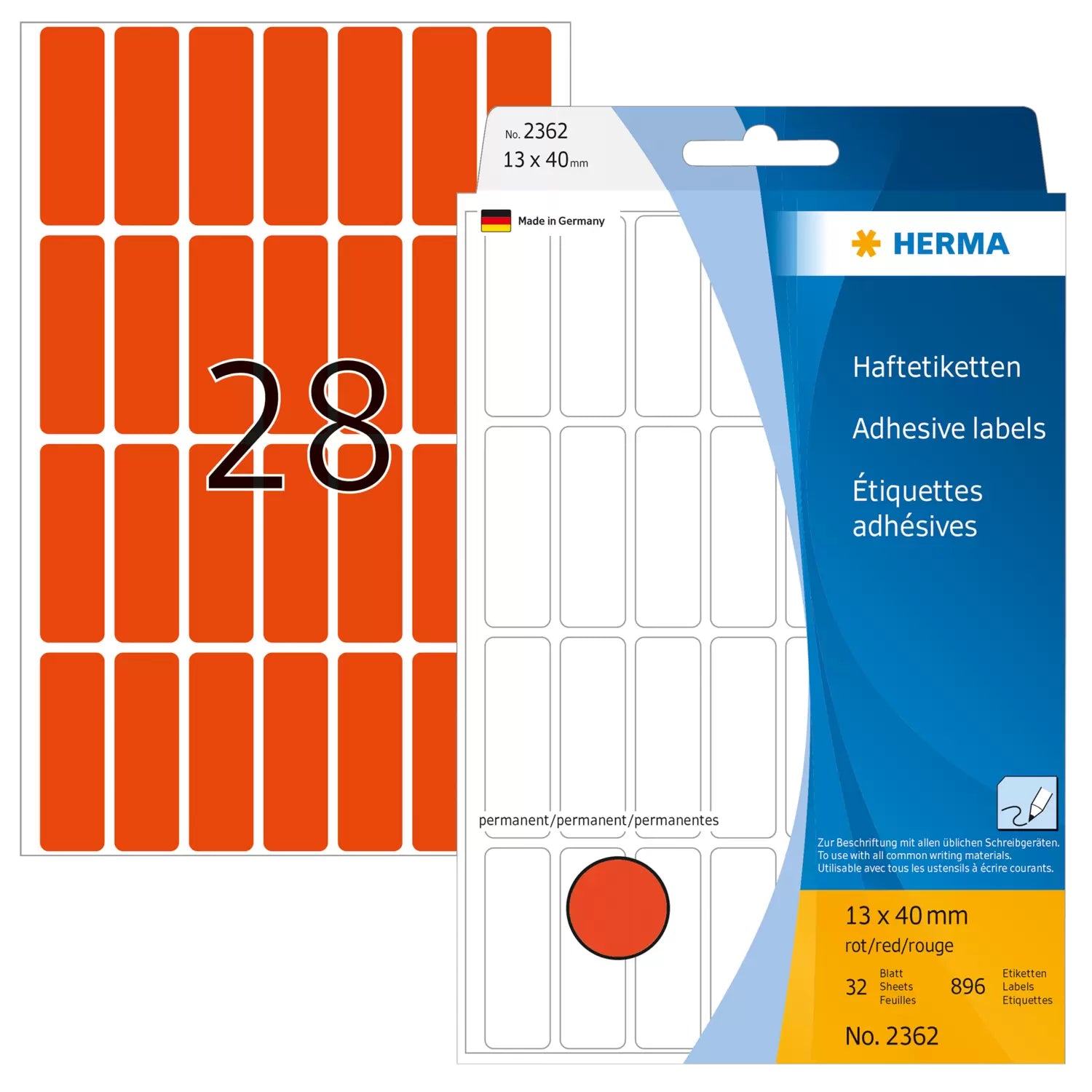 HERMA Schuletiketten – 13 × 40 mm, Abgerundete Ecken, 896 Stk, 32 Bogen, Papier, Permanent Haftend