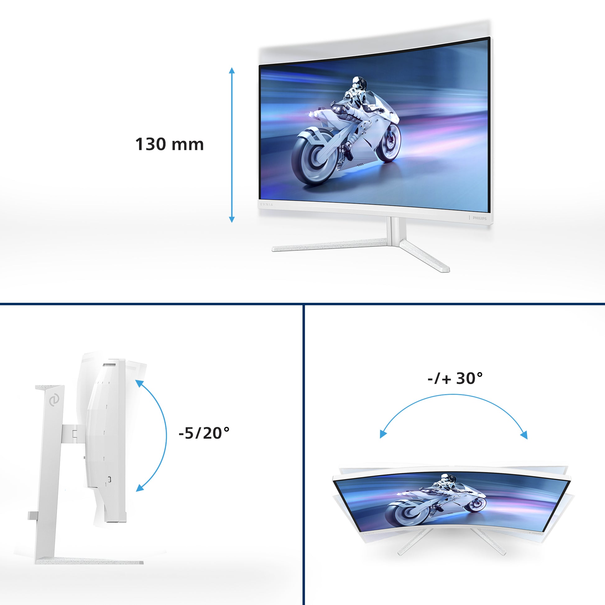 Philips 27M2C5501/00 – Monitor, 27", VA, 180 Hz, 300 cd/m², Gebogen, Adaptive Sync, VESA 100 × 100, Weiss