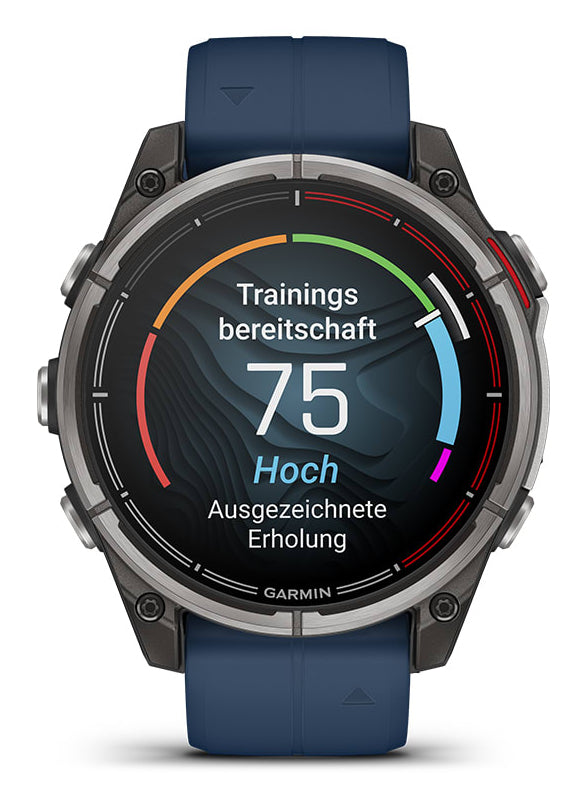 Garmin Quatix 8 Pro 47 mm GPS + Cellular – CFRP Schwarz, Sportarmband, Blau, 100 m, für Android, iPhone