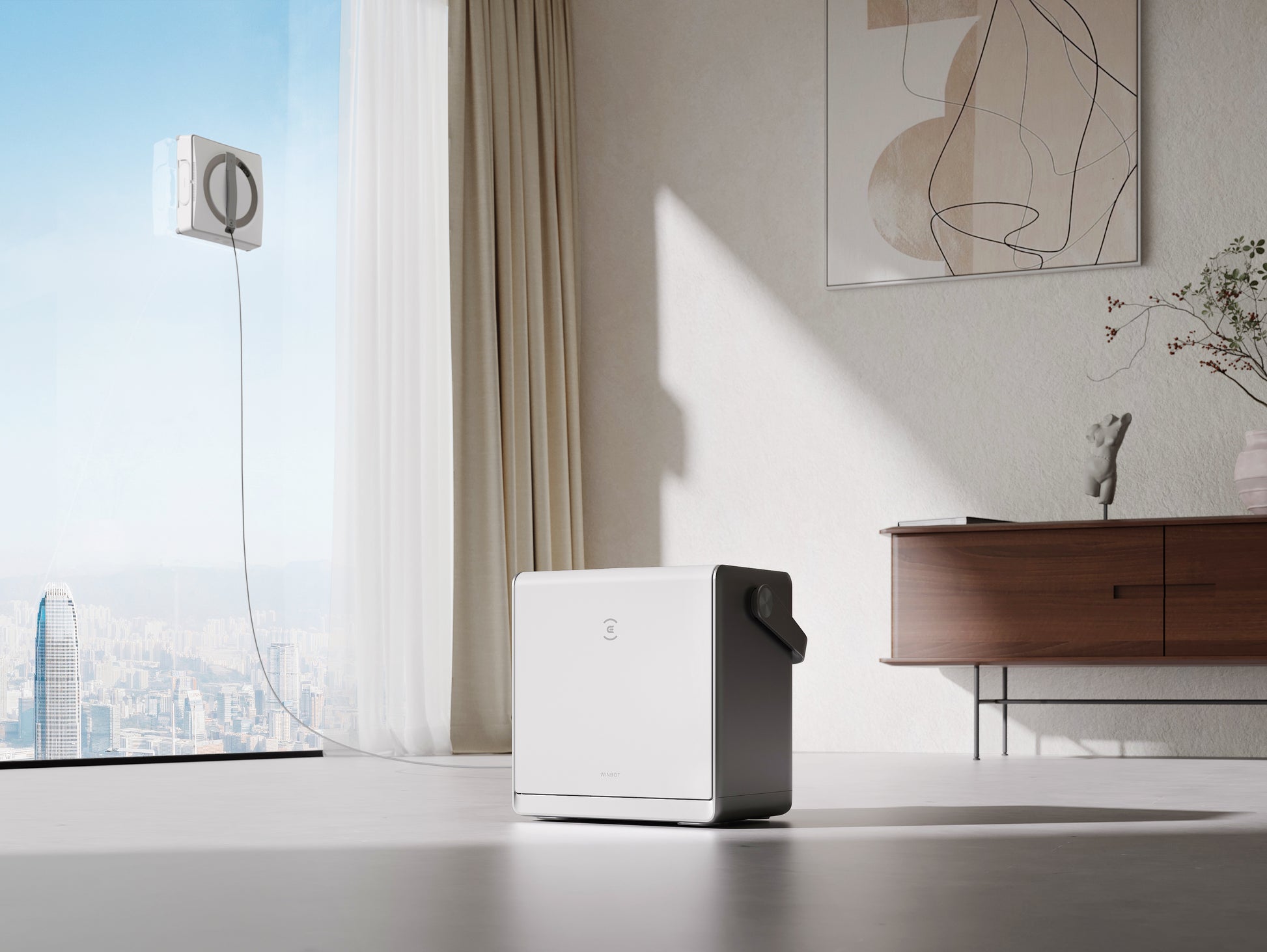 Ecovacs Winbot W2 – Fensterputzroboter – 2600 mAh, min. Fenstergrösse 30 × 40 cm, 63 dB, Weiss