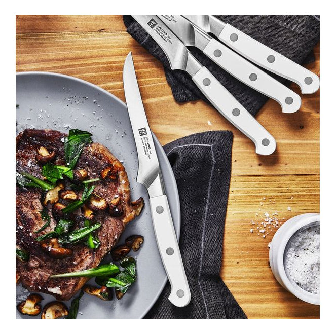 ZWILLING Pro le blanc Steakmesser – 4er-Set, 33 cm, Glatter Schliff, Edelstahl, Kunststoffgriff, Weiss