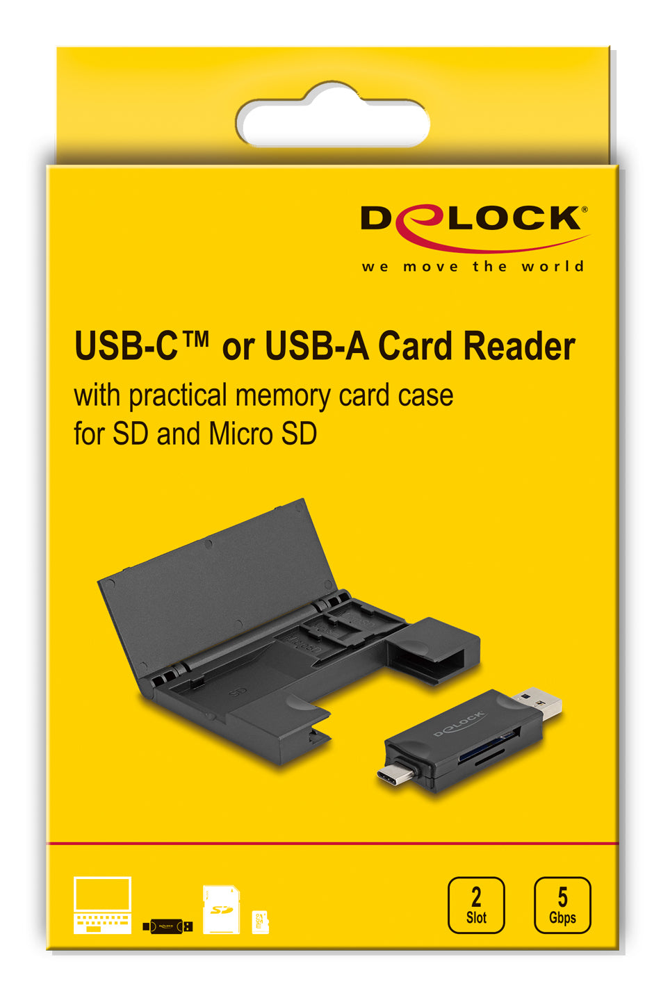 DeLOCK USB-Kartenleser USB-C/USB-A – SD/microSD – USB 3.2 Gen 1 (5 Gbit/s) – für Windows und mehr