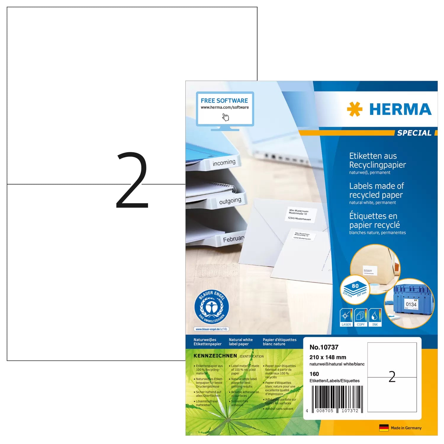 HERMA Drucketiketten, 210 mm × 148 mm, weiss, Papier, entfernbar, 160 Stück