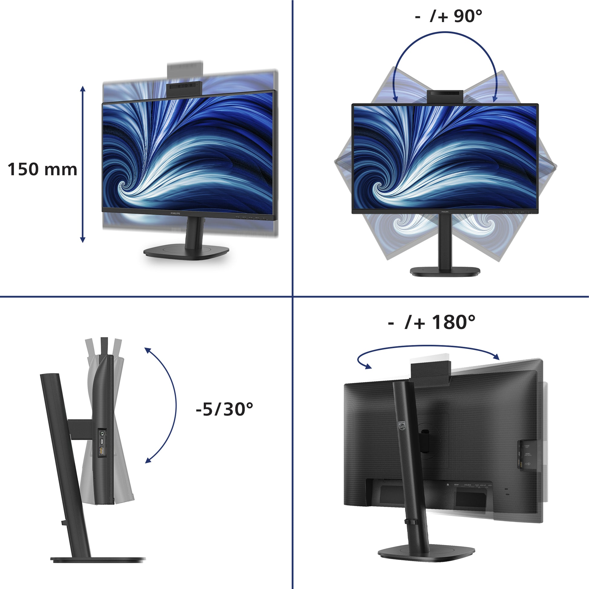 Philips 24B2N3200JH/00 – 23,8", 1920 × 1080 (Full HD), IPS, 120 Hz, USB-C 15 W, Webcam