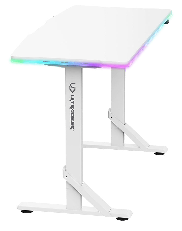 Ultradesk Iron Gaming-Tisch – 132,5 × 60,5 cm, höhenverstellbar, RGB-Beleuchtung, weiss, Stahl