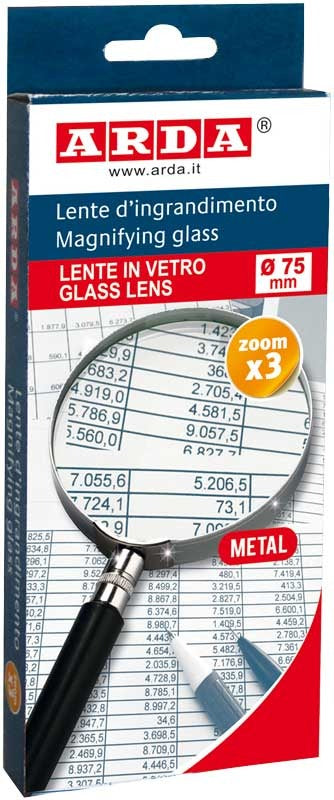 Arda – Handlupe – 3× – Ø 75 mm, ergonomischer Griff, Metallfassung, schwarz