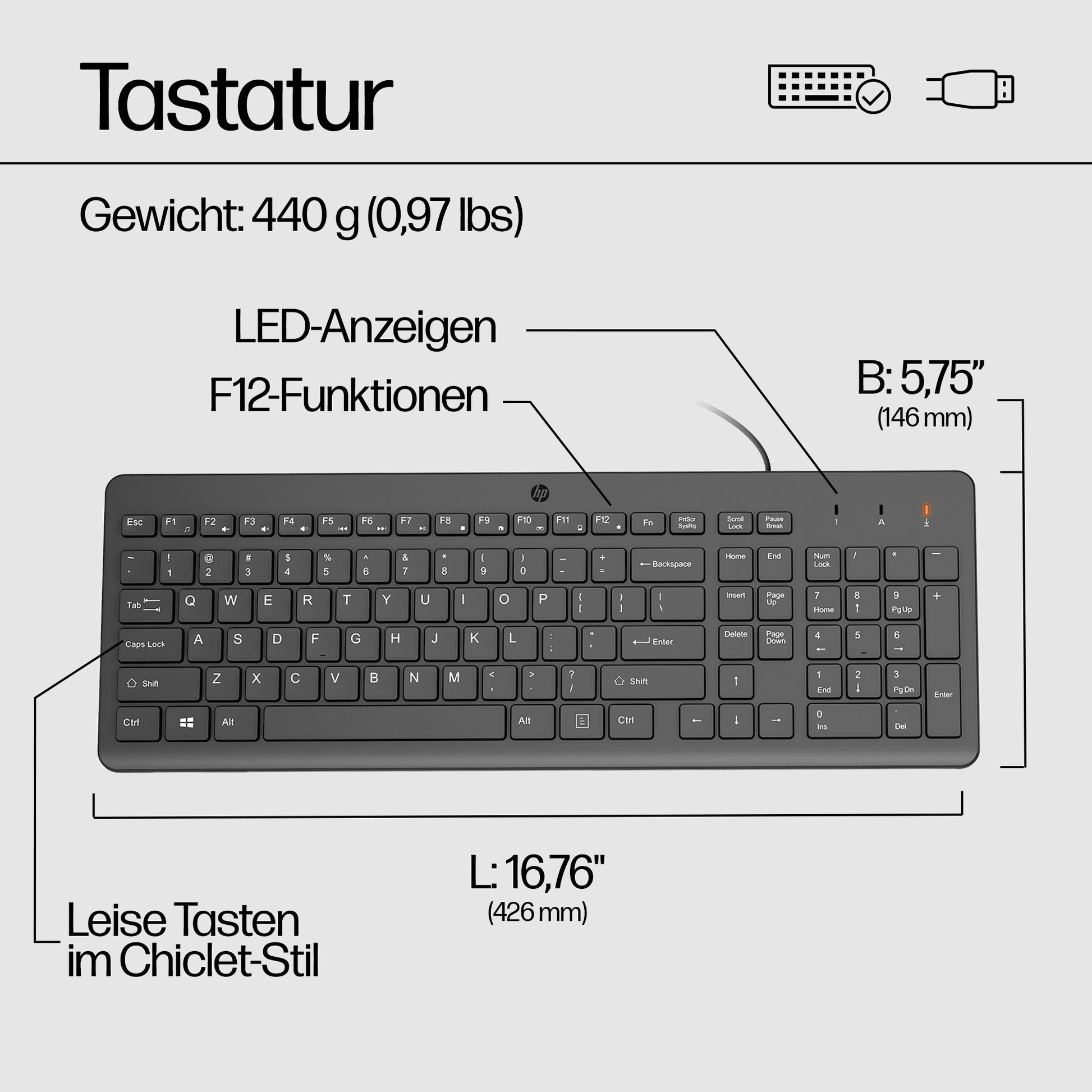 HP 150 – Tastatur – mechanisch – kabelgebunden, USB-A – QWERTY (NL) – Schwarz
