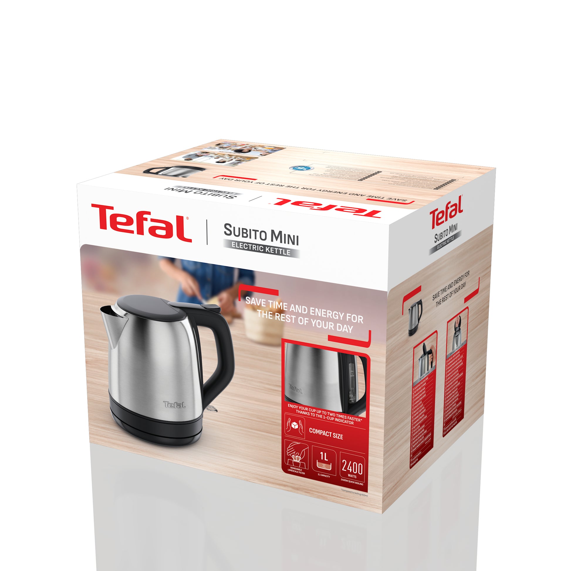 Tefal Subito Mini Wasserkocher – 1 l, Edelstahl, KO5S2DE0