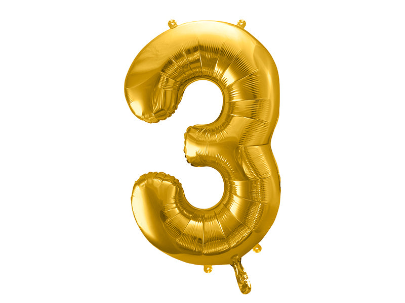PartyDeco Folienballon Zahl 3 – Gold – 86 cm – Folie – 1 Stück