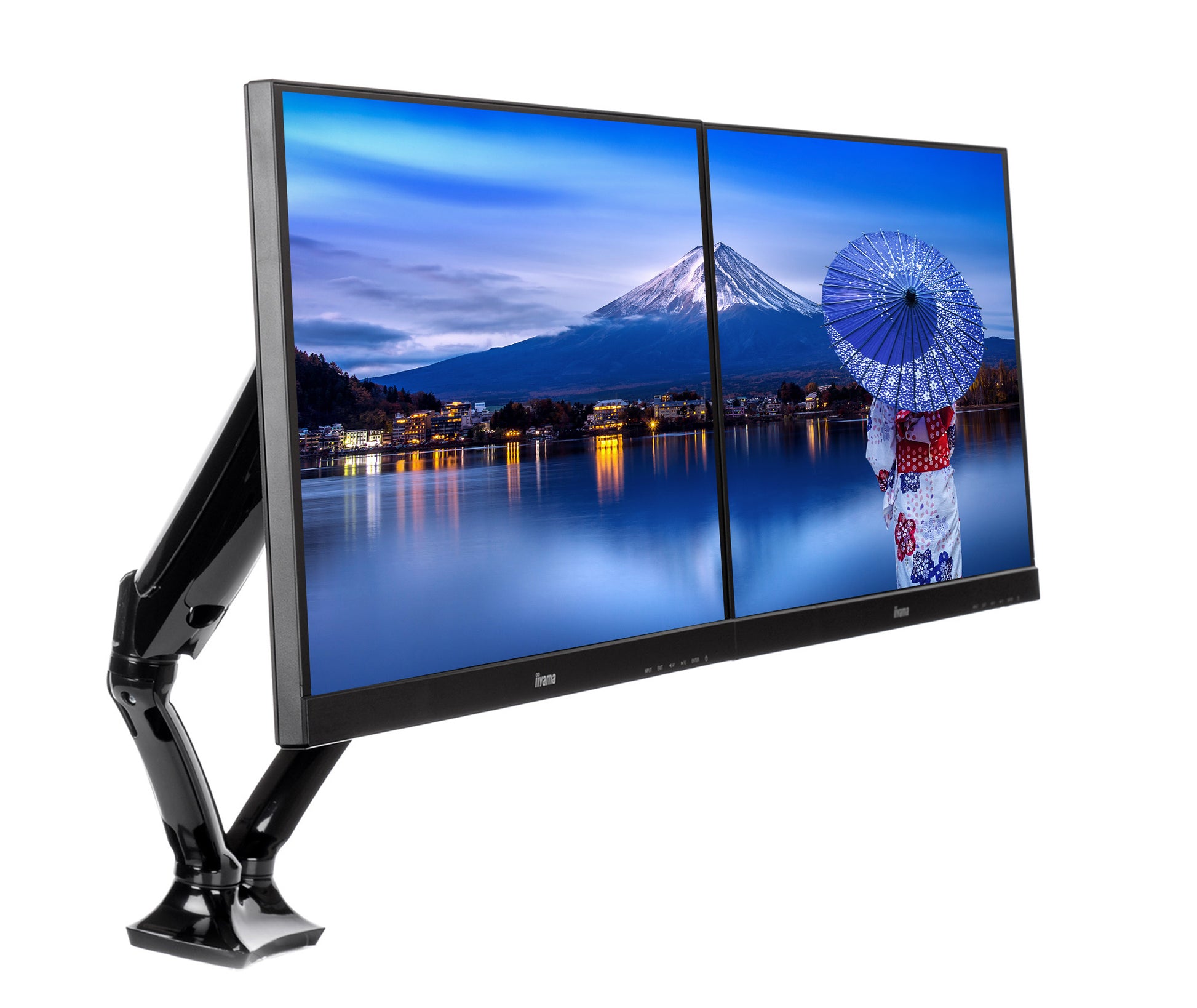 iiyama Monitorarm, Dual, Tischklemme, bis 27", VESA 100 × 100 mm, 5 kg, Gasfeder