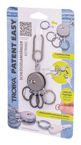 TROIKA Schlüsselring Rund – 4 ausklinkbare Ringe, Messing, Grau, 50 × 93 × 9 mm