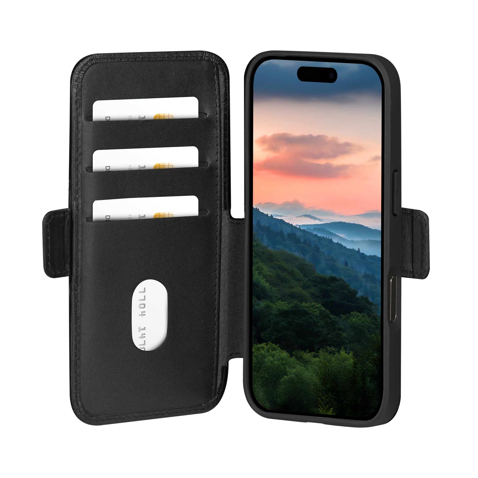 dbramante1928 Copenhagen Wallethülle – für Apple iPhone 17 Pro, mit Ständer, 3 Kartenfächer, Leder, schwarz
