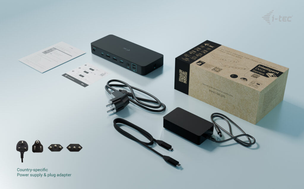 I-TEC Intelligente Triple DS Dockingstation – USB-C, 2× DP, 1× HDMI, 4× USB-A, 2× USB-C, 100 W PD, GbE