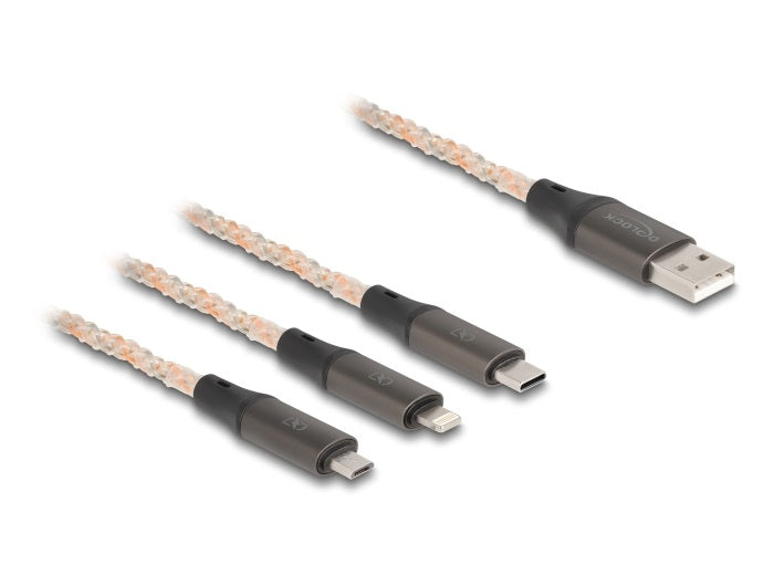 DeLOCK Multi-Kabel – 3-in-1 USB-A auf USB-C/Micro-USB/Lightning 1,2 m, leuchtend – für iPhone/Android