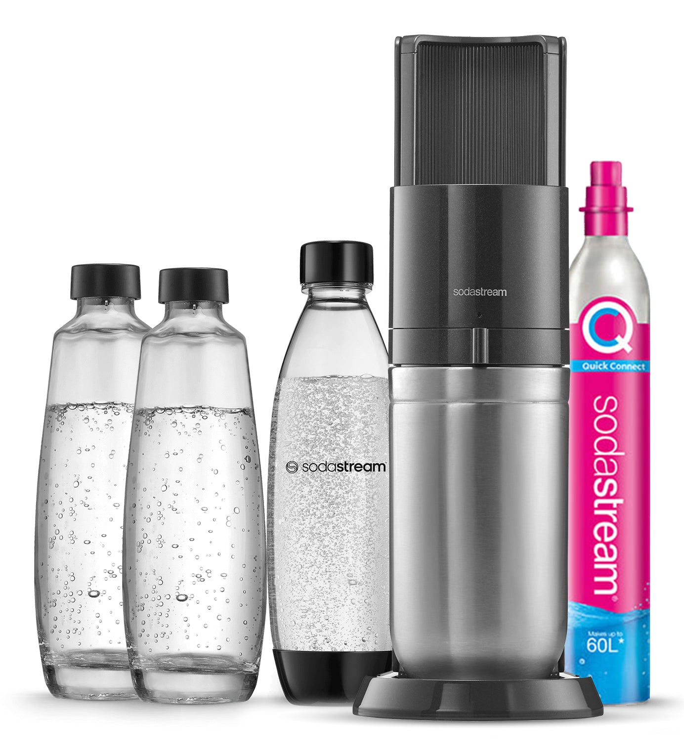 SodaStream Wassersprudler Duo – 60 l Zylinder, 2 Glasflaschen – schwarz