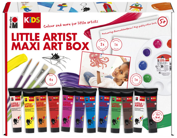 Marabu Little Artist – Bastelset – 12 × 36 ml Bastelfarben – inkl. Keilrahmen 20 × 20 cm