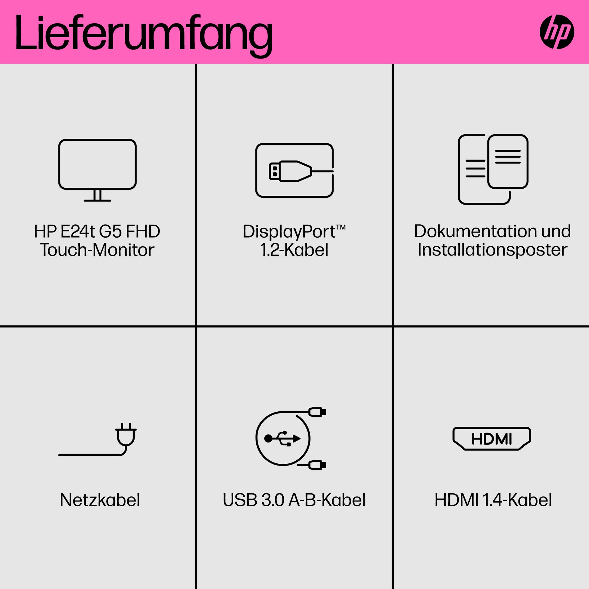 HP E24t G5 – Monitor, 23,8", 1920 × 1080 (Full HD), Touch, Schwarz