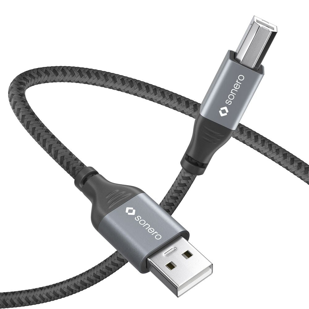 Sonero – USB-A auf USB-B Kabel – USB 2.0 (480 Mbps) – 5 m – Geflochten, Verstärkt – Schwarz