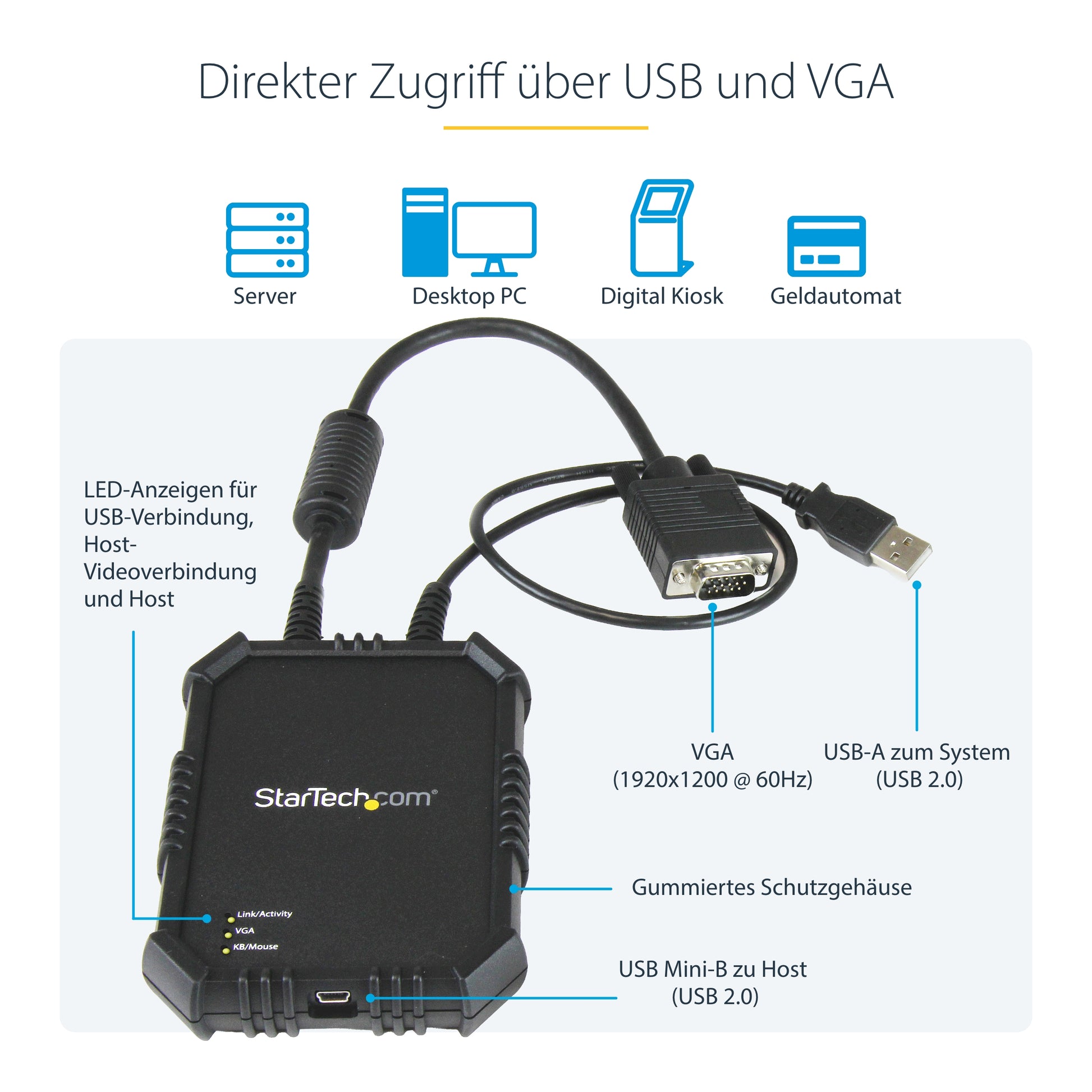 StarTech.com Crash Cart Adapter – 1-Port VGA CIM-/CAM-Modul – 1920 × 1200/60 Hz, USB (Mini-B)