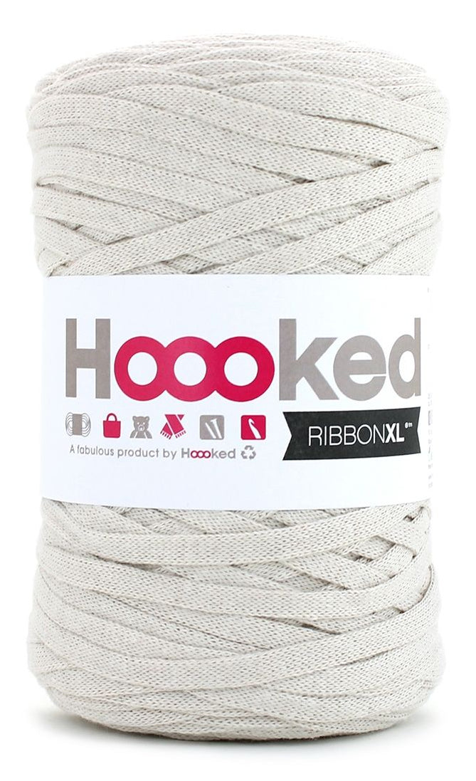 Hoooked RibbonXL Textilgarn Beige – 250 g, 120 m, Baumwolle, Nadel 8 mm