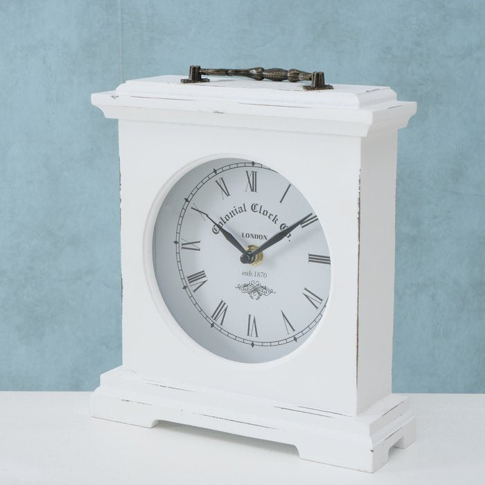 Boltze Tischuhr – Analog, 21 × 23 × 6,5 cm, Weiss, Glas