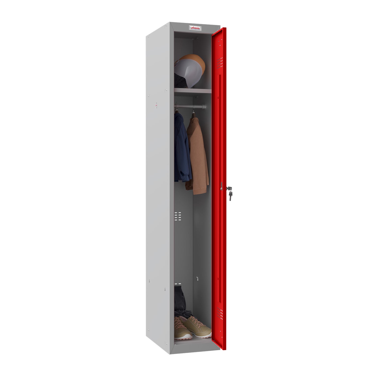 Phoenix Safe Co. PL1130 – Persönliches Schliessfach, abschliessbar, 300 × 500 × 1'830 mm, grau/rot, Stahl
