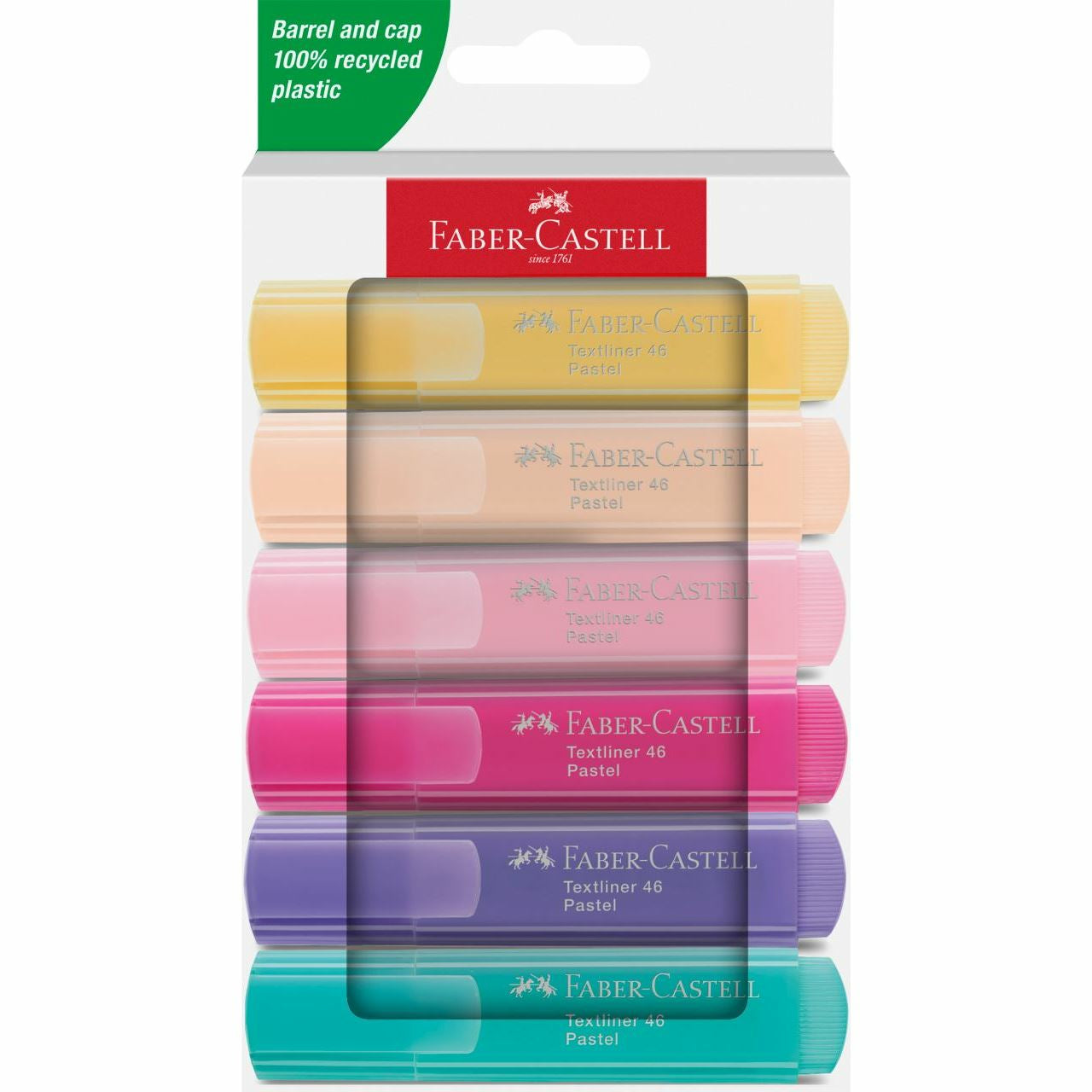 Faber-Castell Textliner 46 Pastell Textmarker – 6er Set, Farben sortiert, Keilspitze 1–5 mm, nachfüllbar