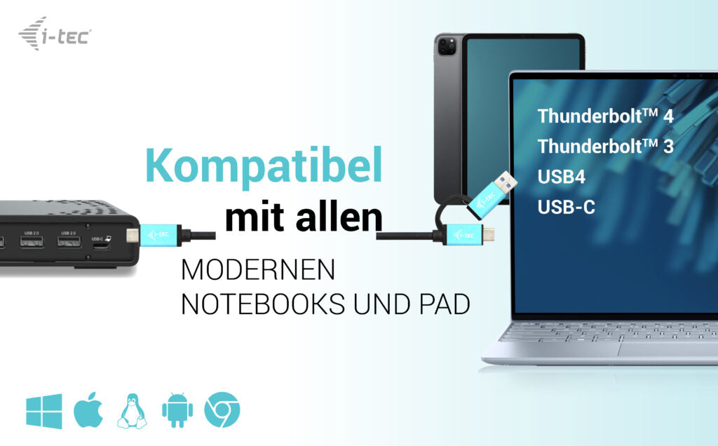 i-tec Dockingstation – USB-C, 2× DP, 1× HDMI, 5× USB-A, 2× USB-C, 100 W PD, GbE, 3,5 mm Audio, für Windows/Mac