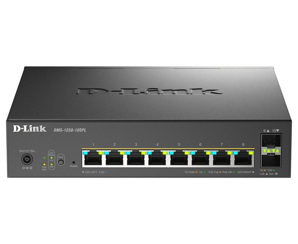 D-Link DMS-1250-10SPL/E – Managed Switch – 8×2.5G, 2×SFP+, L2, PoE++ 120 W, 1U