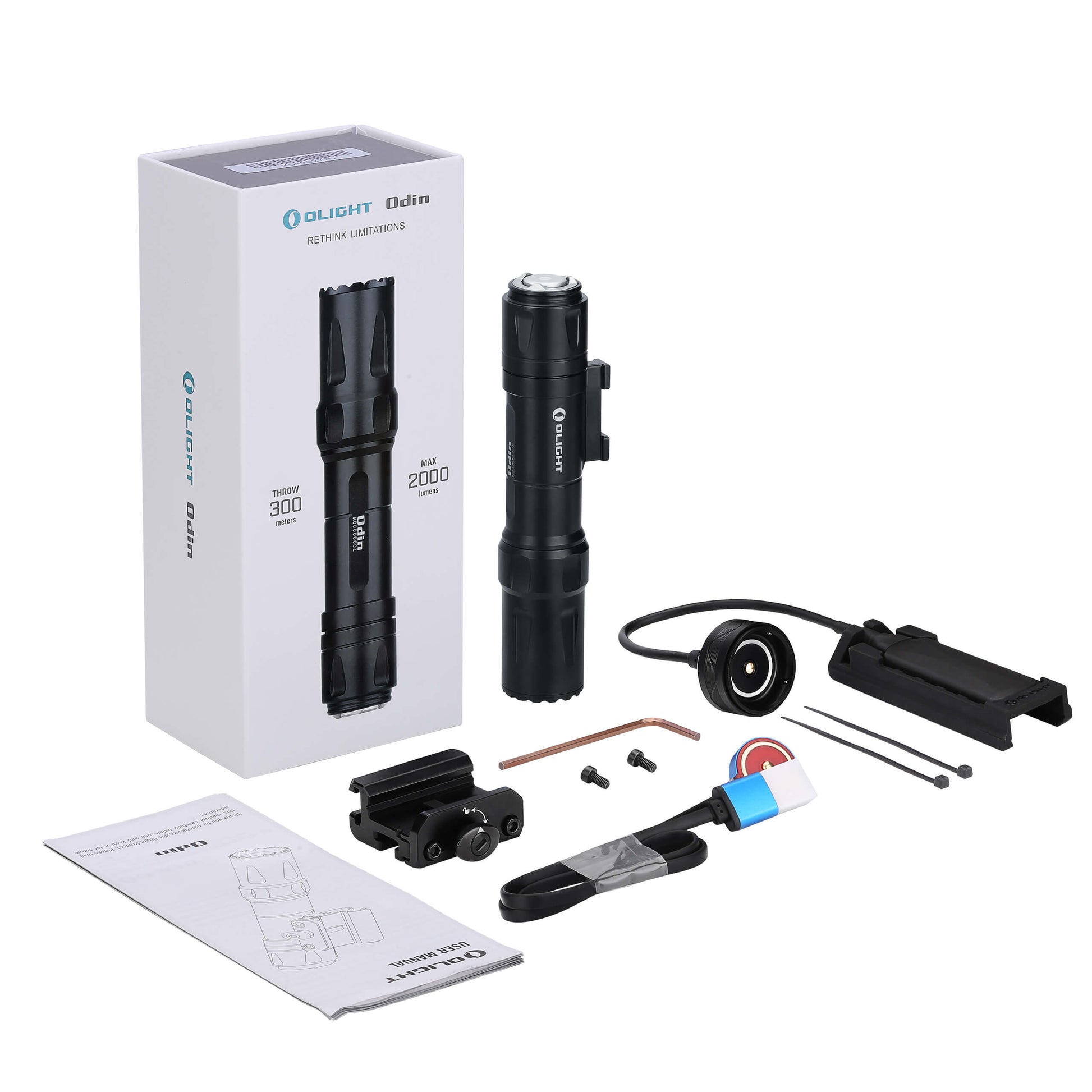 Olight Taschenlampe Odin – 2000 lm, 300 m, IPX8, USB, Akku 5000 mAh, 4 Stufen – Schwarz