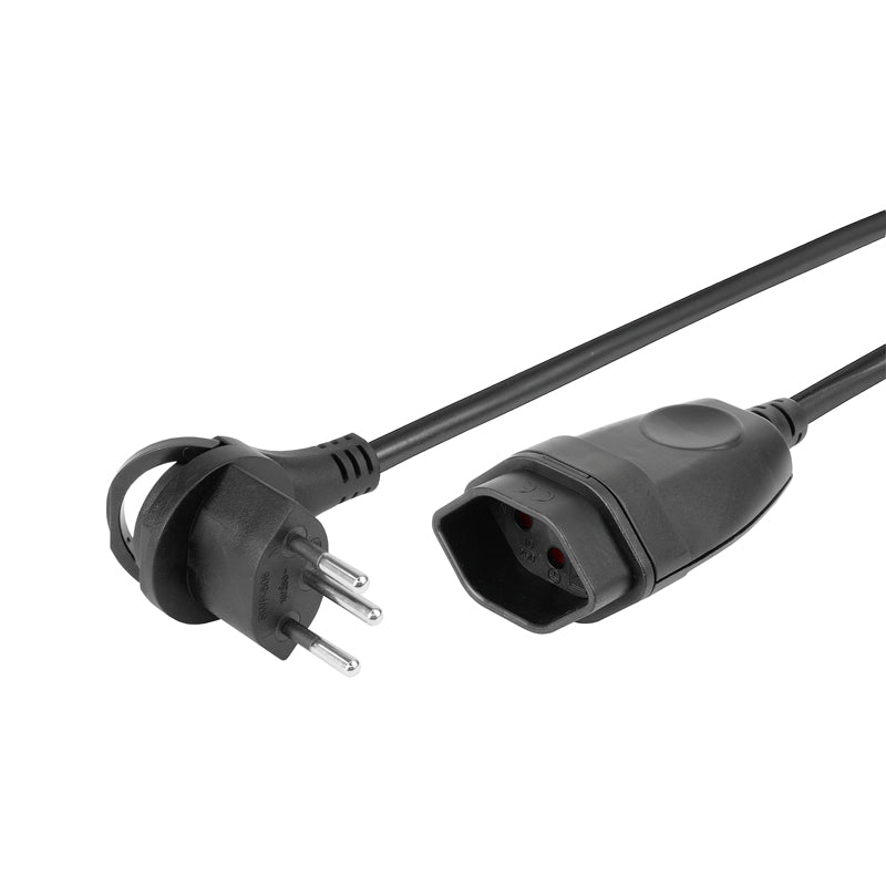 Steffen Verlängerungskabel – T12 (Winkelstecker) – T13, 5 m, 3×1 mm², Schwarz