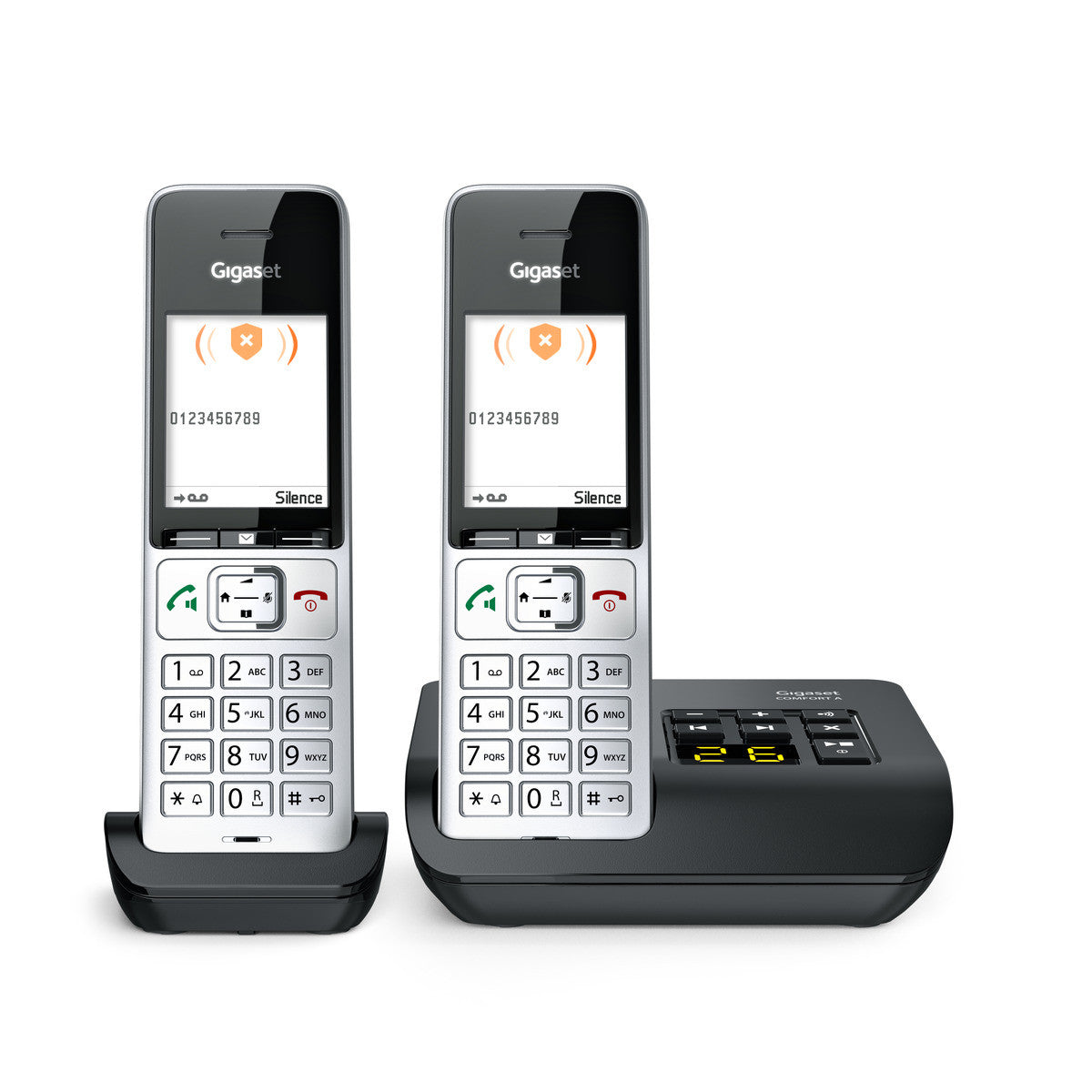 Gigaset Comfort 500 A Duo – mit Anrufbeantworter, inkl. 2 Mobilteile, Schwarz/Silber