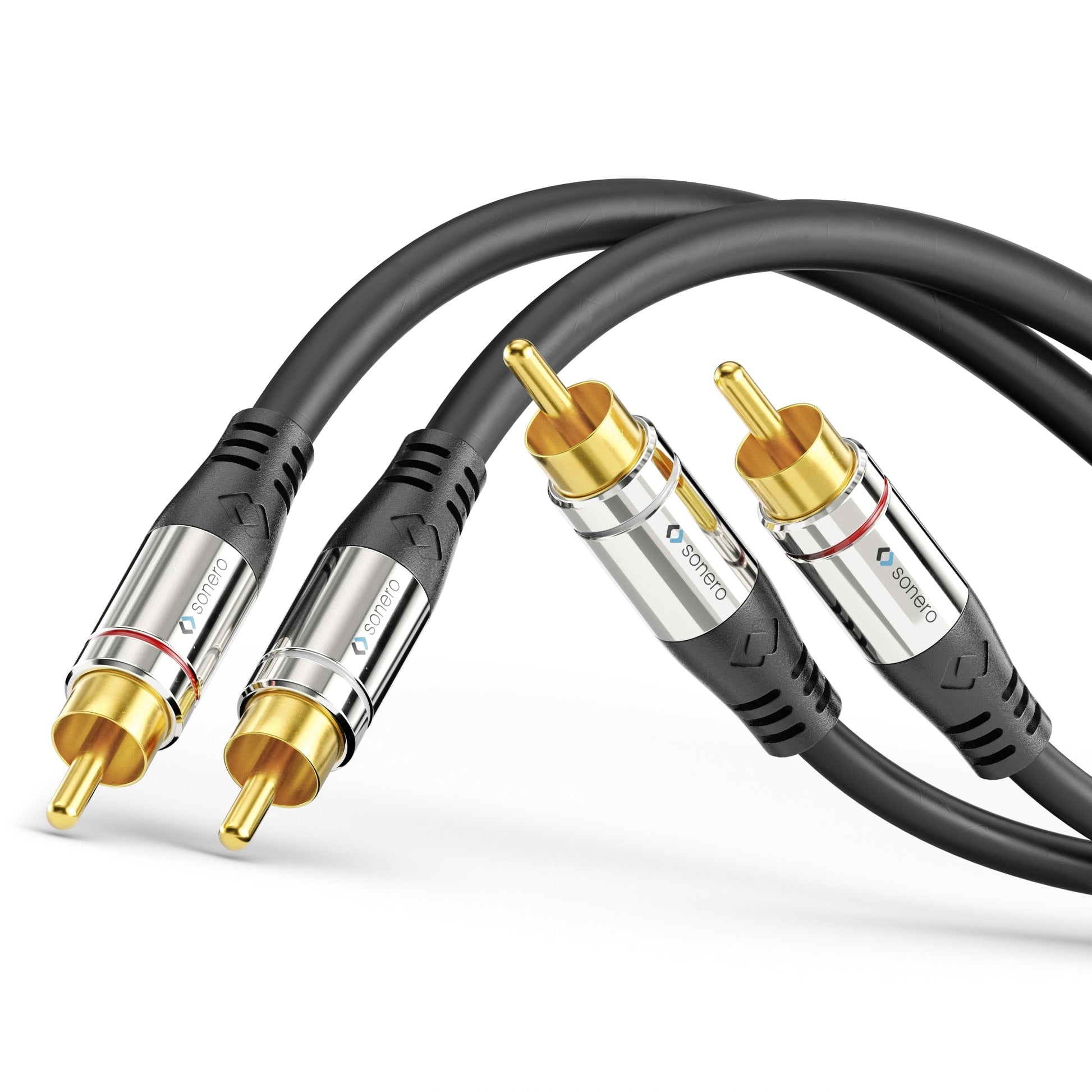 Sonero Audiokabel 2×RCA (Stecker) auf 2×RCA (Stecker) – 10 m, geschirmt, vergoldete Kontakte, schwarz