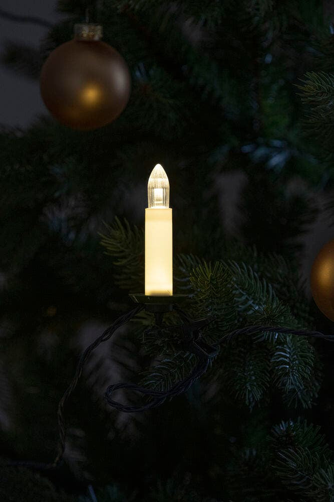 Konstsmide LED-Lichterkette 1160-020 – Starterset, 15,5 m, 3 lm, 3,6 W, 2800 K (Warmweiss), 16 Lampen, Grün/Weiss