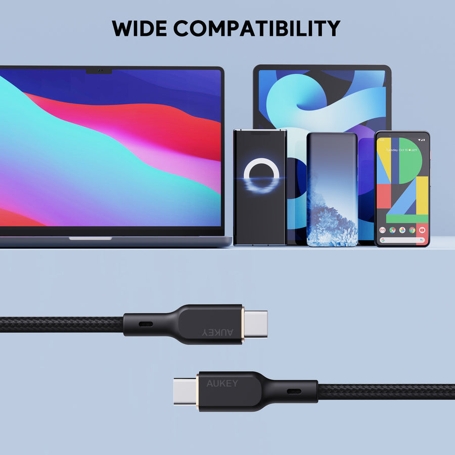 AUKEY USB-C auf USB-C Kabel – USB 2.0 (480 Mbit/s) – 1,8 m – PD 100 W – Geflochtenes Nylon – Schwarz
