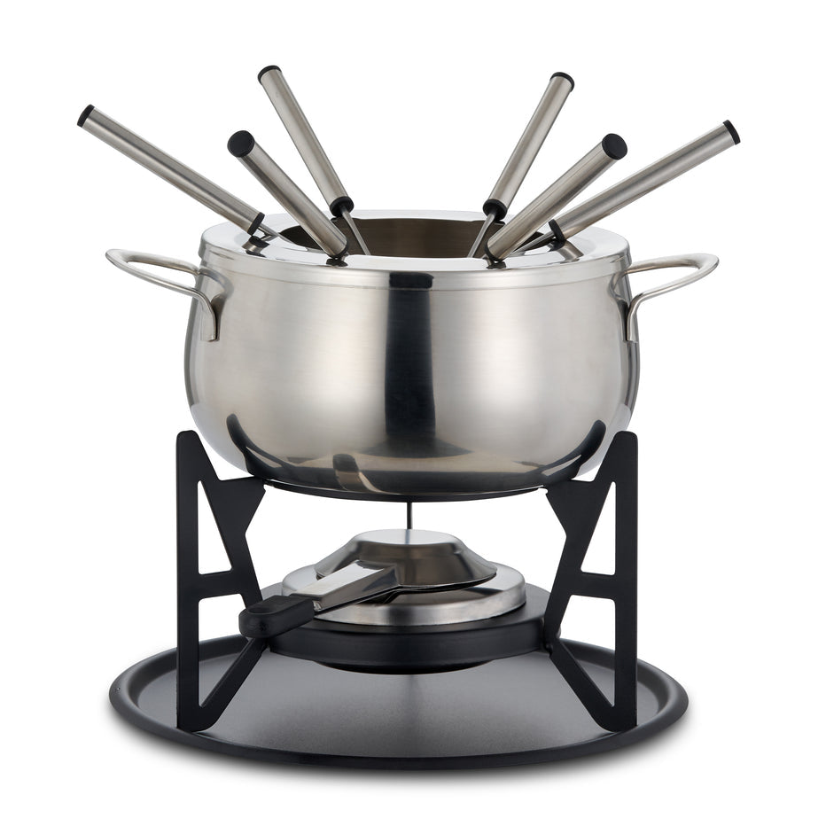 Oak & Steel Fondue-Set – Ø 16 cm, 6 Personen, 11 Teile, Edelstahl, für Käsefondue