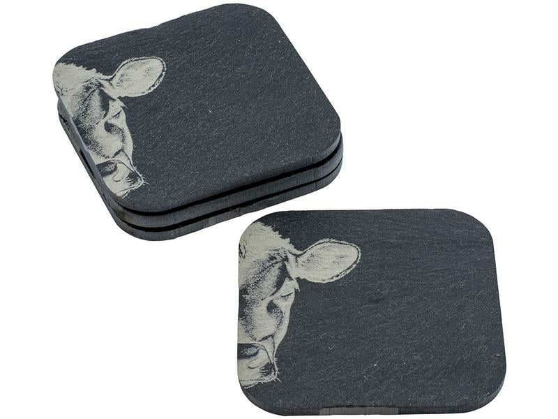 Kadastar Schieferuntersetzer – 4er Set, 10,0 × 10,0 cm, Schwarz