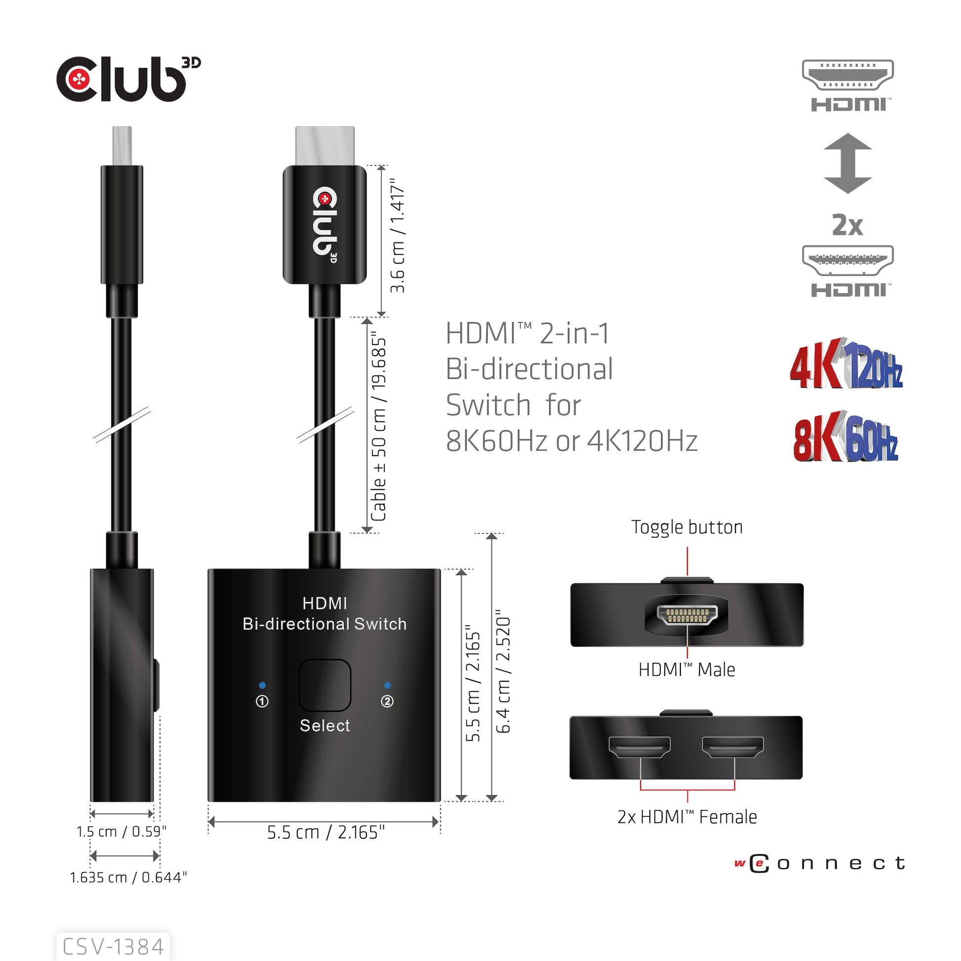 CLUB3D Club 3D CSV-1384 – HDMI Switch, 2×1, 8K@60 Hz