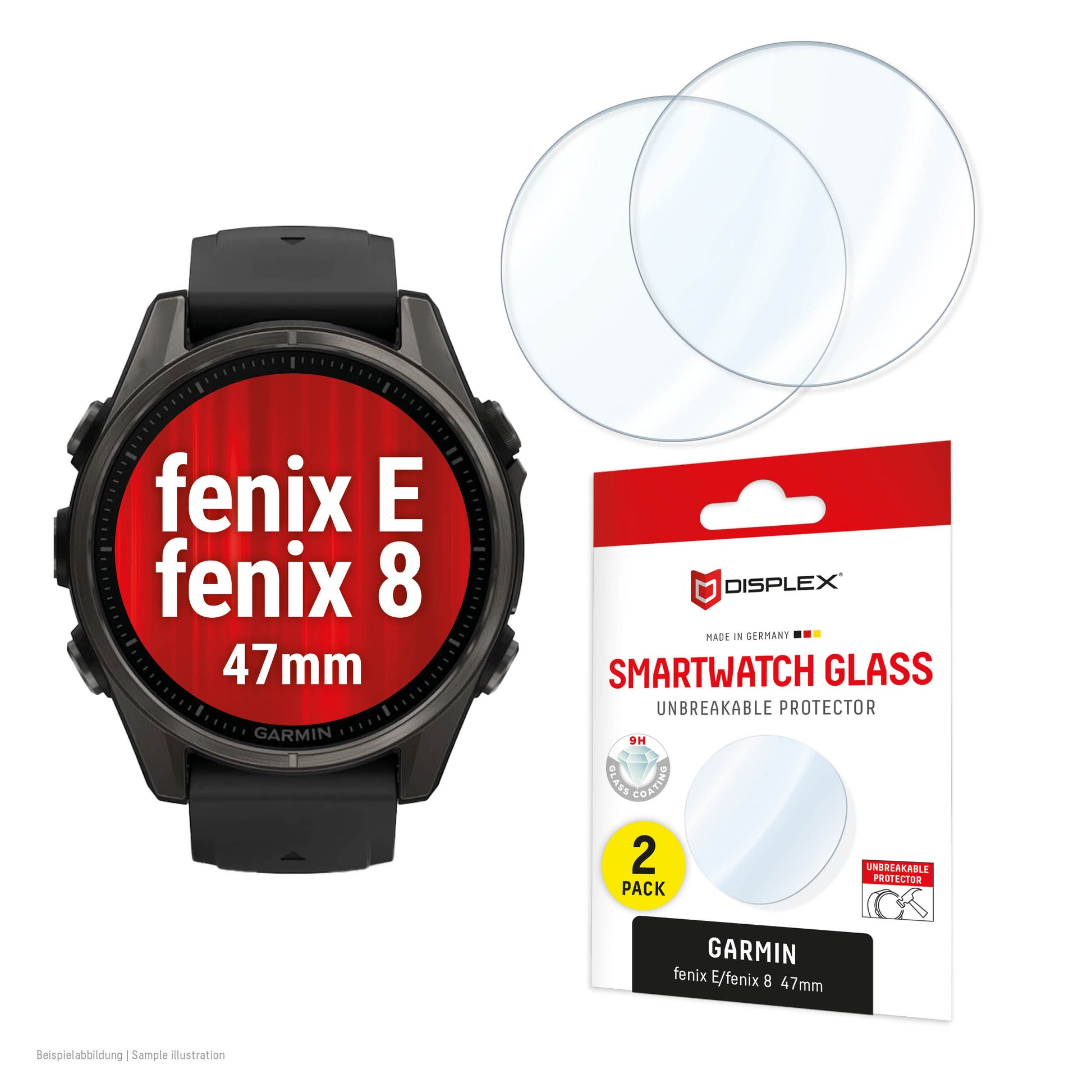 Displex Displayschutzfolie für Garmin fenix 8 (47 mm) – Gehärtetes Glas, Transparent