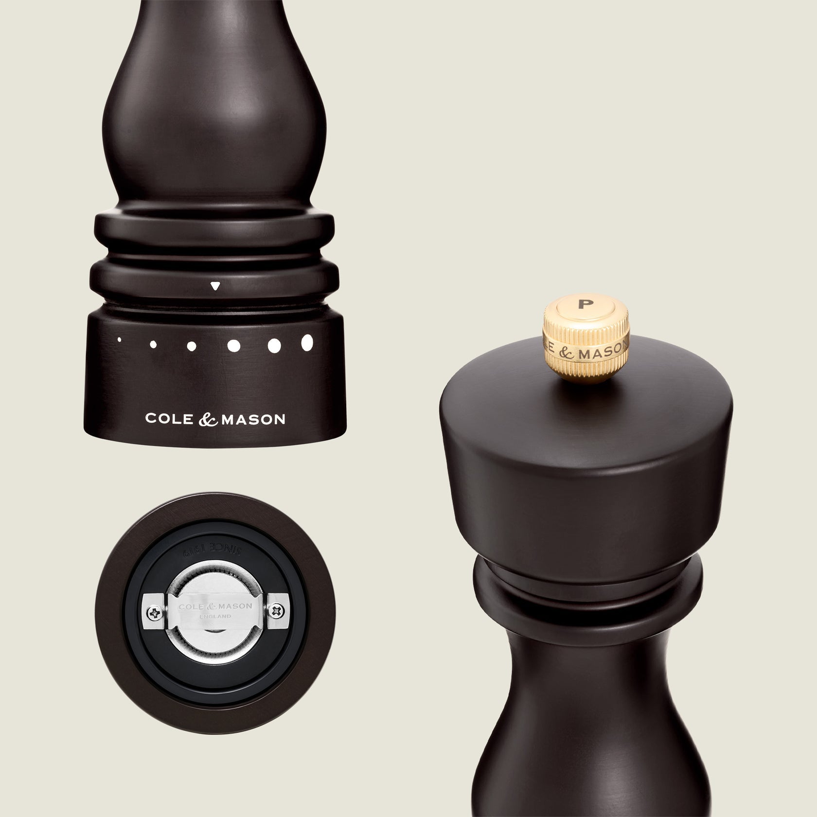 Cole & Mason Salz-/Pfeffermühle Ø 6 × 22 cm, Buche, Dunkelbraun