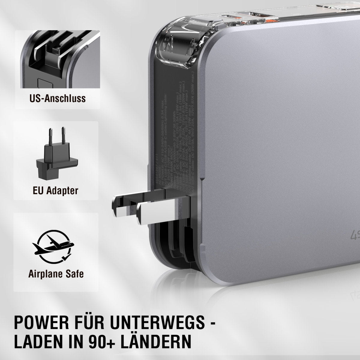 4smarts Powerbank 10000 mAh, PD 20 W, 2× USB-C, Durchgangsladung, für Smartphones, Silber