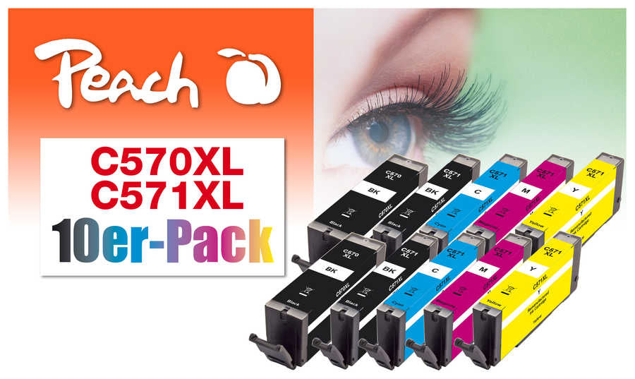 Peach Tintenpatronen-Multipack PGI-570XL, Gelb, 10er-Pack – für Canon Pixma MG 5750, MG 6850, TS 6050 und andere