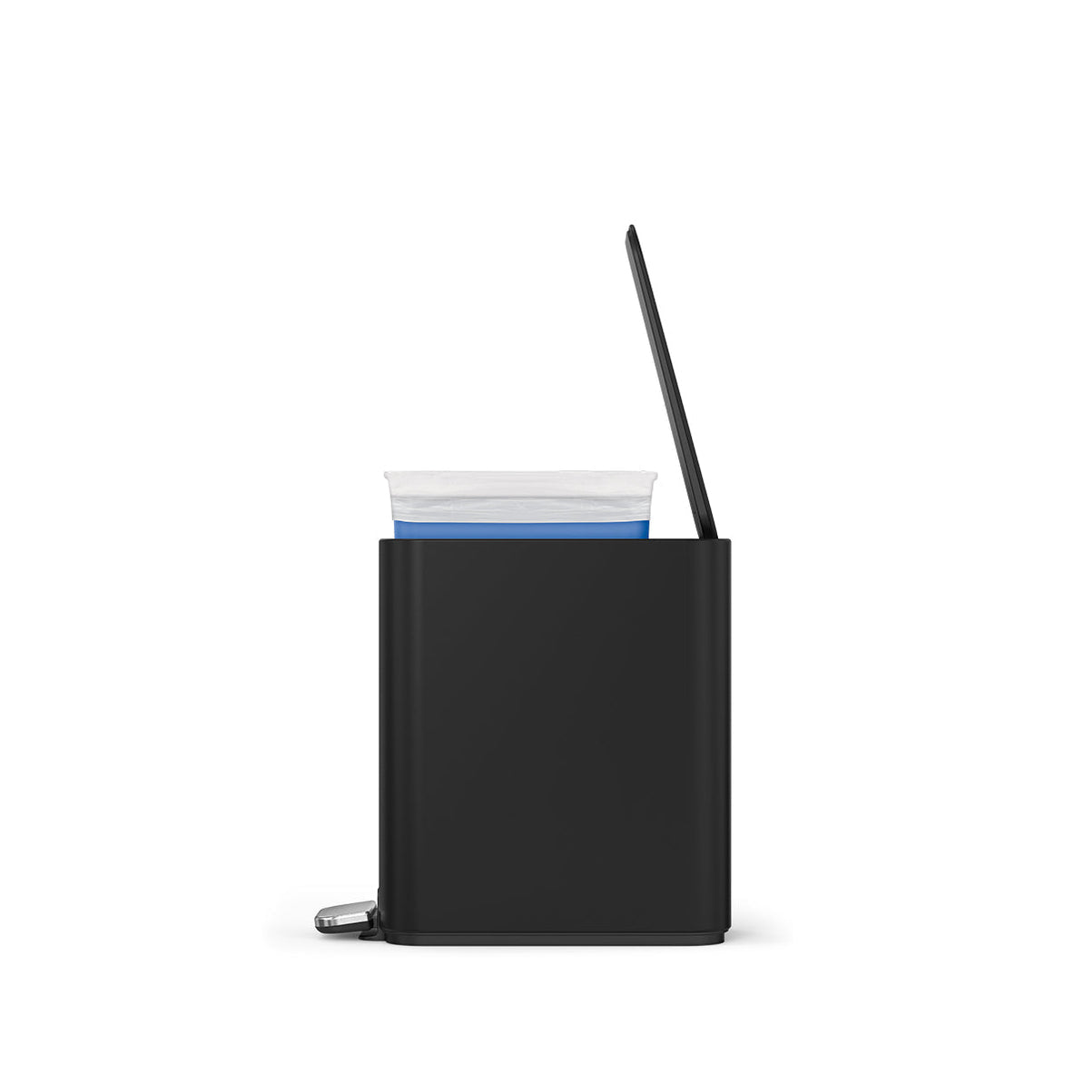 simplehuman Papierkorb – 5 l, mit Deckel, Edelstahl, schwarz matt – B × H × T 157 × 310 × 320 mm